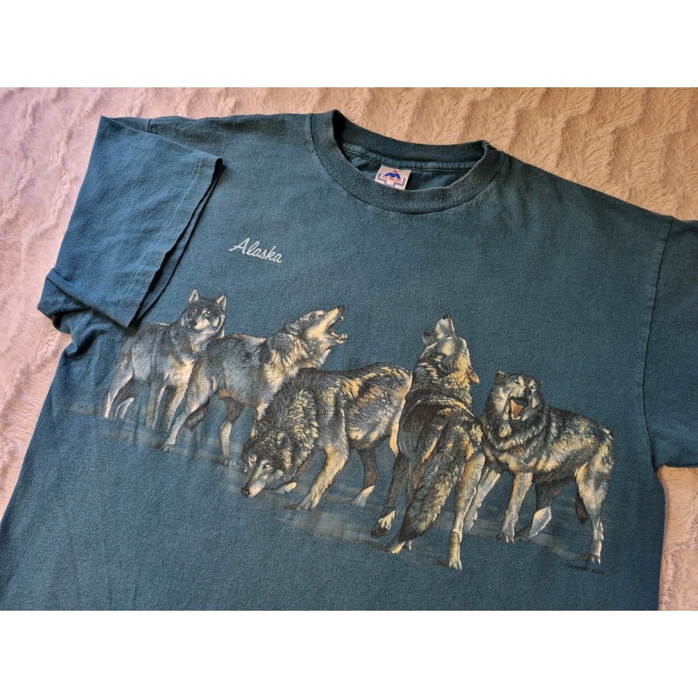Vintage 90s H.L. Miller Habitat Alaska Wolf Pack Men's XL Single Stitch Made USA